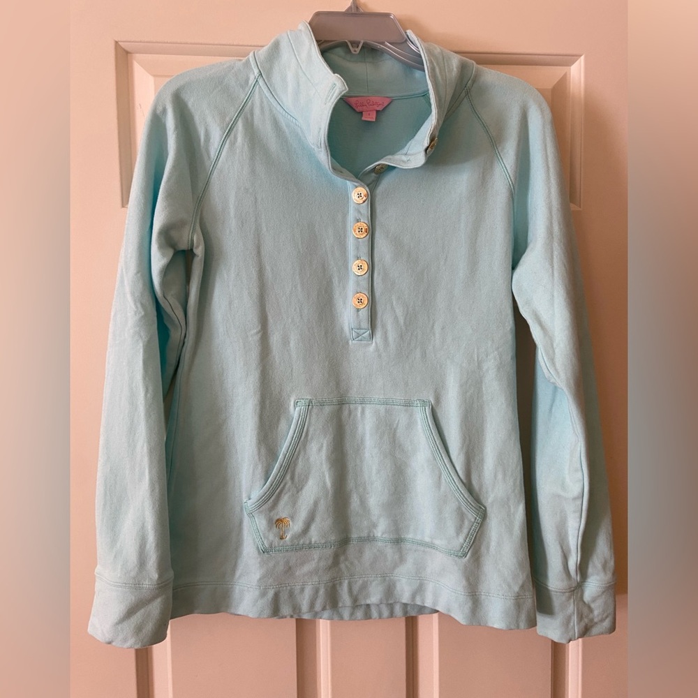 1/4 button down sweatshirt. Turquoise